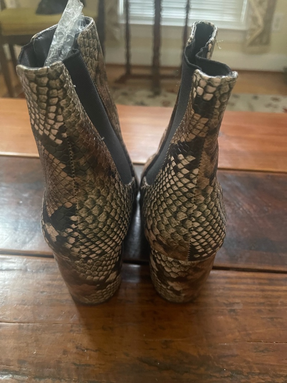 Qupid Snake-Print Pointed Toe Ankle Boots - Brown & Black - Picture 2 of 3